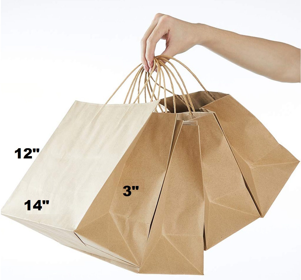 12 x 14 x 3 inches Paper Bags Brown / Kraft Paper Bags with Handles Bag Shape 110 Grams