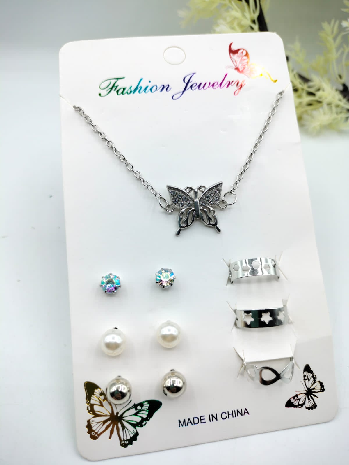 Butterfly Jewelry Set Silver