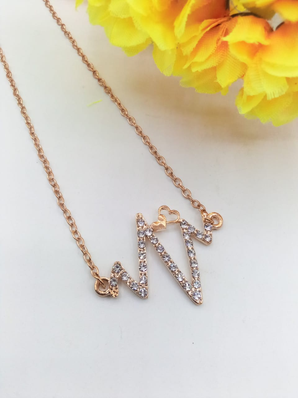 Golden Heartbeat Pendant For Women Crystal Jewelry Charm Statement Chain Necklaces