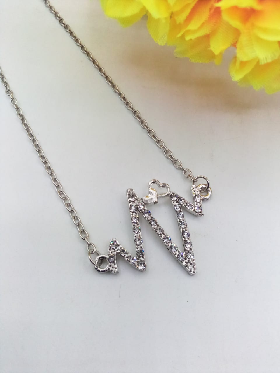 Silver Heartbeat Pendant For Women Crystal Jewelry Charm Statement Chain Necklaces