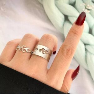 Silver Flame Design Adjustable Rings Set of 2
