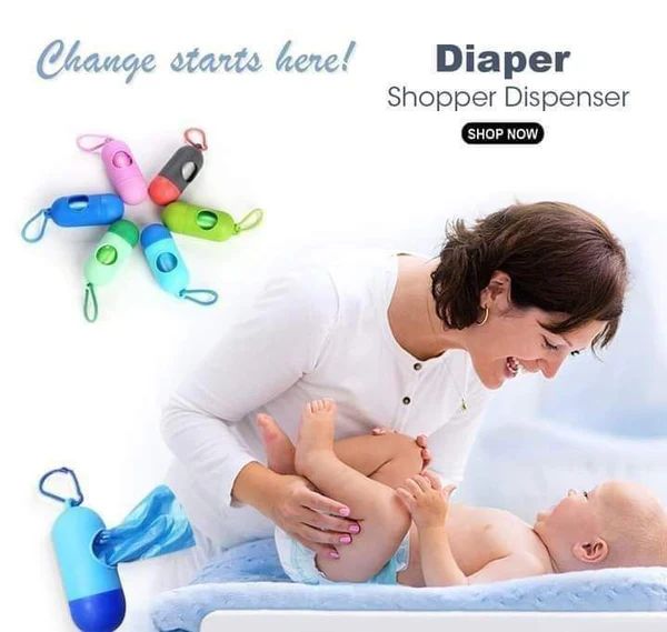 Portable Diaper Bag Dispenser with 2 Refill Rolls Travel Baby Poop Bag Holder - Image 2