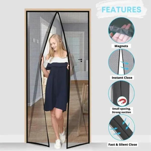 Magnetic Screen Door for Balcony & Patios, Black, 80x36" - Image 4