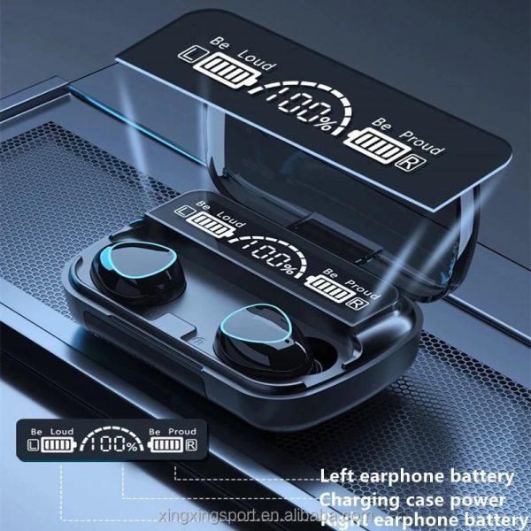 M10 Digital Display Earbuds Black ABS Sweat Resistant - Image 3