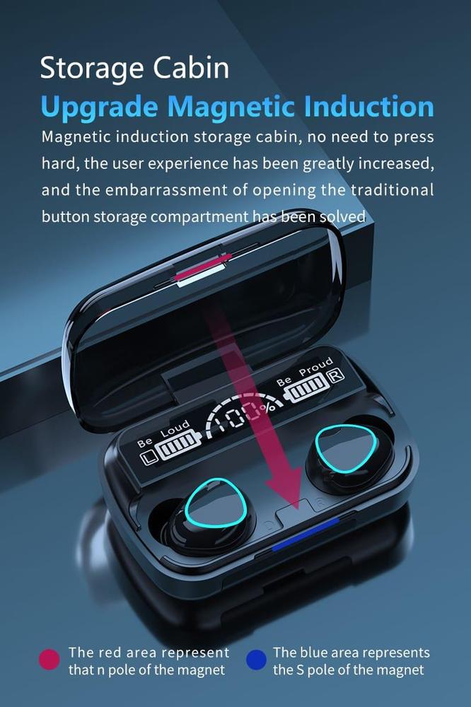 M10 Digital Display Earbuds Black ABS Sweat Resistant - Image 5