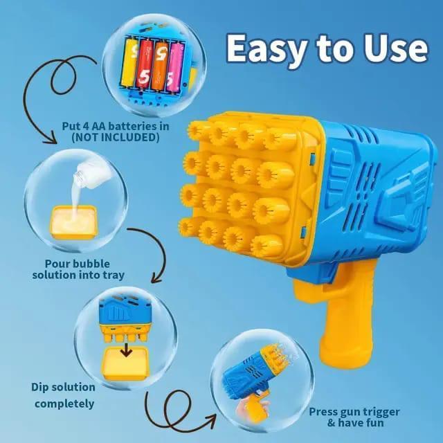 Kids Bubble Blaster Gun Blue Purple 36 Nozzle - Image 5