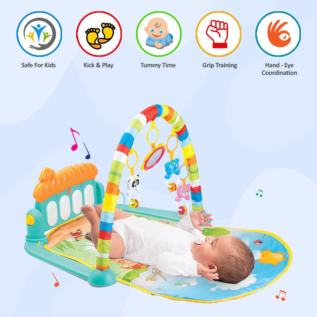 Baby Play Gym & Mat with Hanging Toys, Lights & Musical Piano Keyboard - Image 6