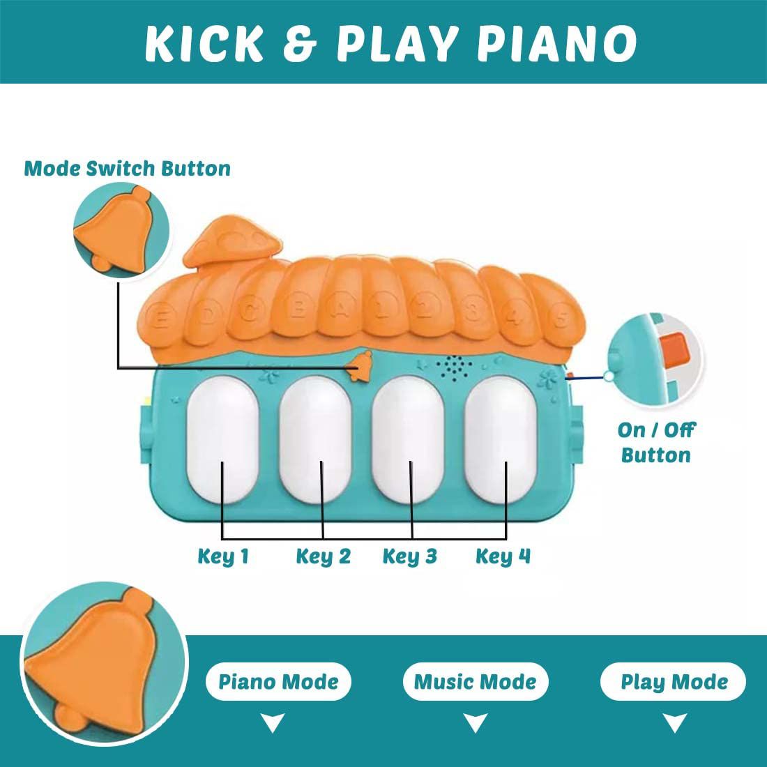 Baby Play Gym & Mat with Hanging Toys, Lights & Musical Piano Keyboard - Image 4