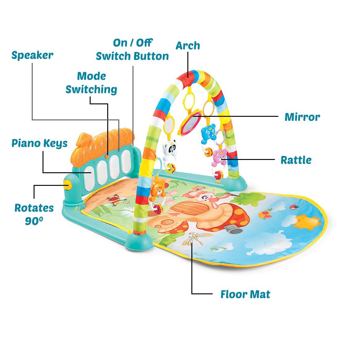 Baby Play Gym & Mat with Hanging Toys, Lights & Musical Piano Keyboard - Image 3